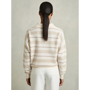 REISS SAMI Wool Cashmere Stripe Open Collar Jumper